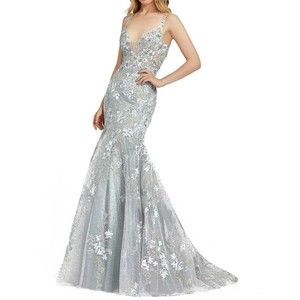 NWT Mac Duggal Floral Embroidered Gown Mermaid Embellished Size 8 Sea Mist 20206
